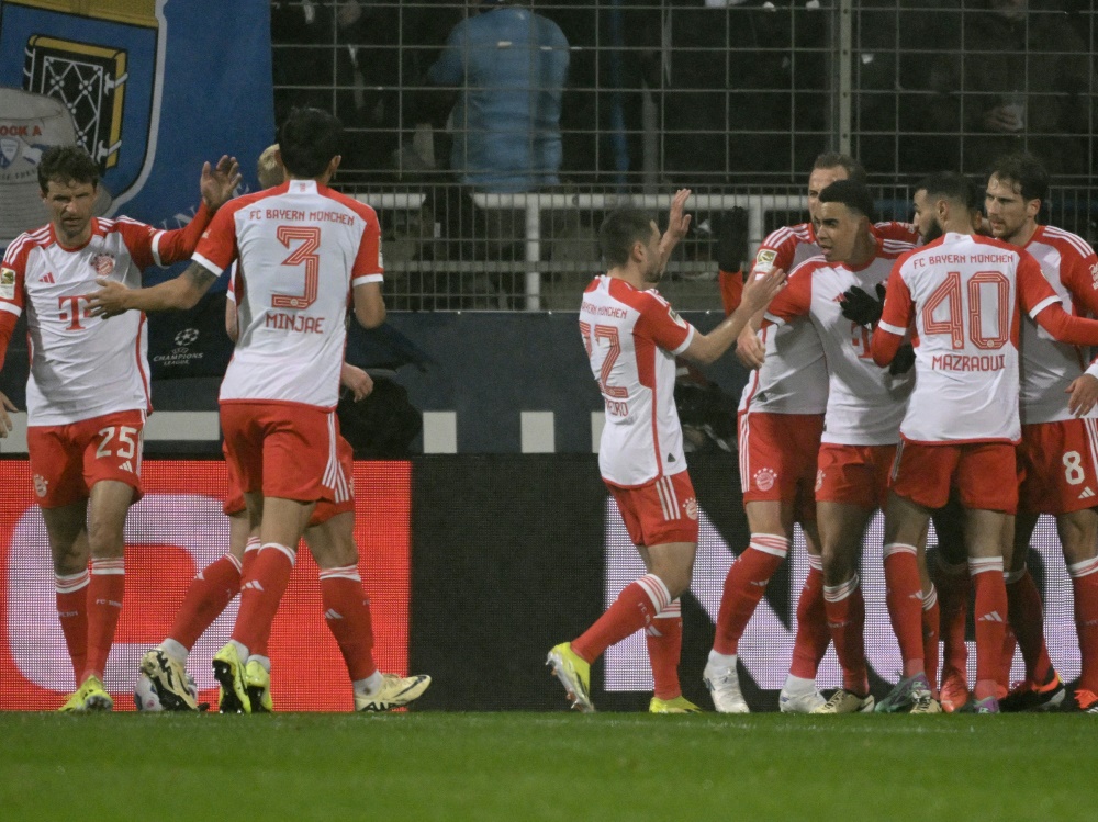 Bayern-Freude über Jamal Musialas 1:0 (Foto: AFP/SID/INA FASSBENDER)