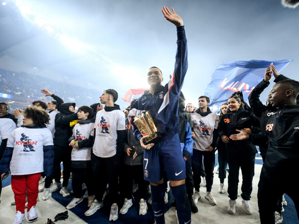 Jubel nach dem Rekordtor: Kylian Mbappe (Foto: POOL/AFP/SID/FRANCK FIFE)